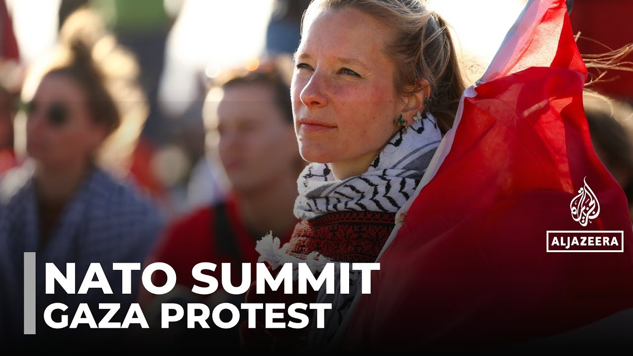 NATO summit demonstration: Protesters accuse alliance of being complicit in Gaza
